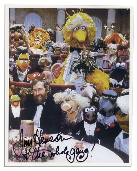 Jim Henson 8'' x 10'' Photo Signed, Posing With His Muppets -- ''Jim Henson + the whole gang!''
