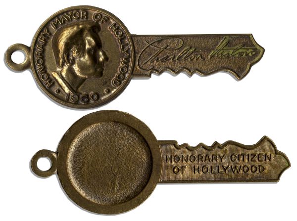 Charlton Heston Bronze Key as ''Honorary Mayor of Hollywood''