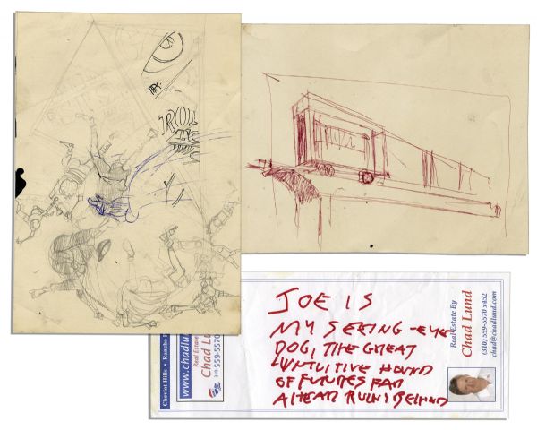 Ray Bradbury Personally Owned Preliminary Cover Art by Mugnaini for the ''Halloween Tree'' -- With ''Carnival'' Sketch to Verso & Bradbury Autograph Note Celebrating Mugnaini's Art