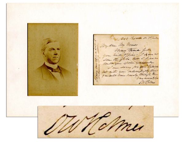 Oliver Wendell Holmes Sr. Autograph Letter Signed -- ''...I am sorry for your 'tribulations' but with your indomitable spirit you will come bravely through them...''