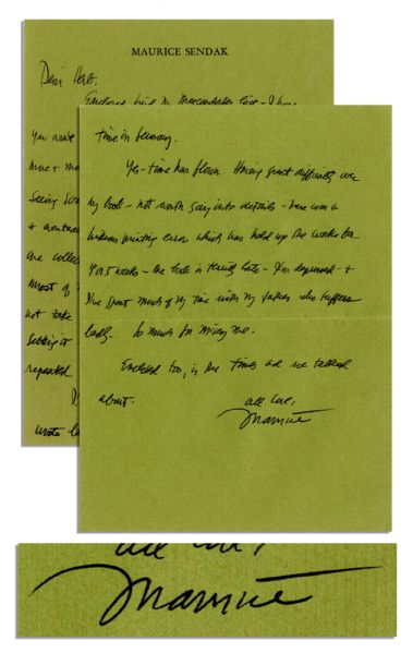 Maurice Sendak Autograph Letter Signed -- ''...Having great difficulty with my book...there was a hideous printing error...''