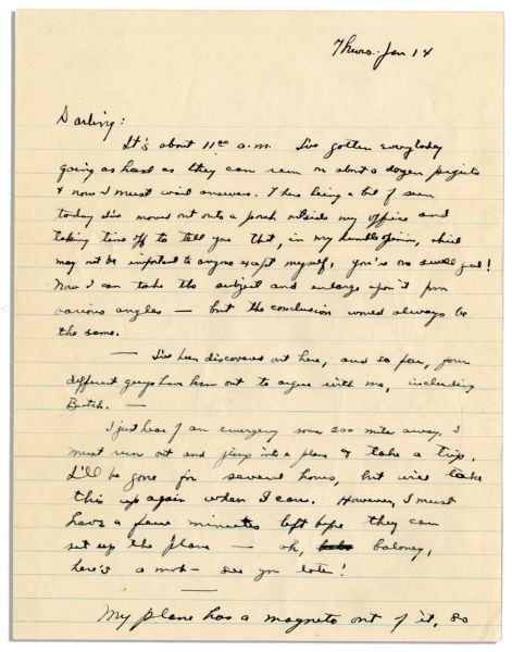 Dwight Eisenhower WWII Autograph Letter -- ''...I just heard of an emergency some 200 miles away, I must run out and jump into a plane to take a trip...oh, baloney, here's a mob...''