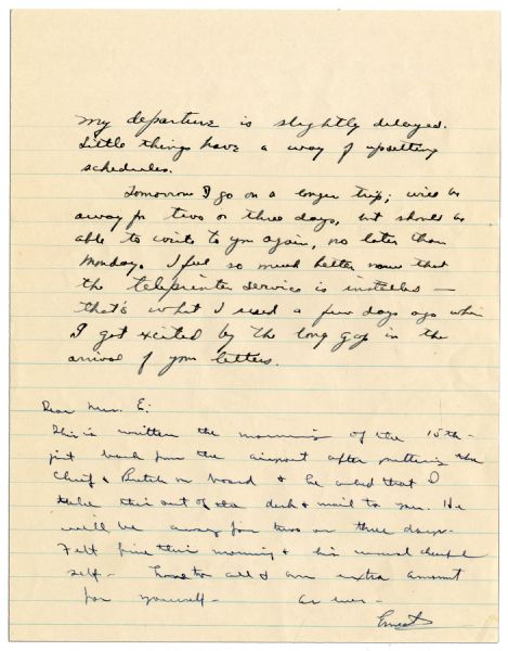 Dwight Eisenhower WWII Autograph Letter -- ''...I just heard of an emergency some 200 miles away, I must run out and jump into a plane to take a trip...oh, baloney, here's a mob...''