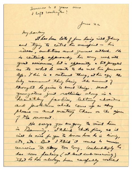 Dwight Eisenhower WWII Autograph letter Signed to Mamie About Their Son -- ''...Undoubtedly he has some feeling (at least subconsciously) that he has always been carefully watched over...''