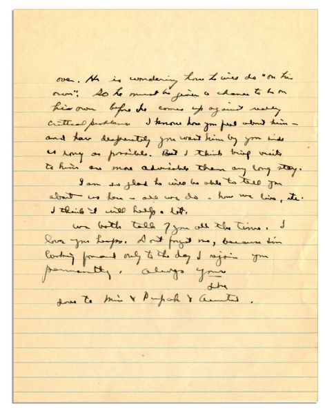 Dwight Eisenhower WWII Autograph letter Signed to Mamie About Their Son -- ''...Undoubtedly he has some feeling (at least subconsciously) that he has always been carefully watched over...''