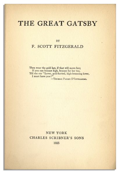 First Printing of F. Scott Fitzgerald's Literary Classic, ''The Great Gatsby''