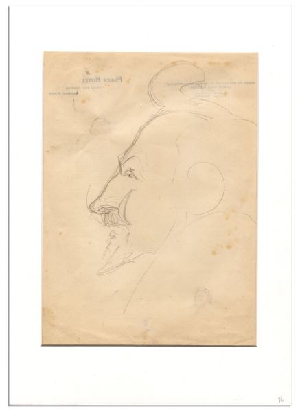 Italian Opera Legend Enrico Caruso Hand-Drawn Sketch of His Contemporary Pol Plancon, The World-Renowned Bass From France