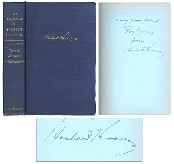 Herbert Hoover Signed First Printing of His ''Memoirs'' -- Dedicated to the Fed Chairman Who Served During Black Tuesday, the Infamous Stock Market Crash of 1929