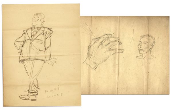 Al Capp Pencil Drawing of a Man in a Suit, Likely The Cartoonist Himself