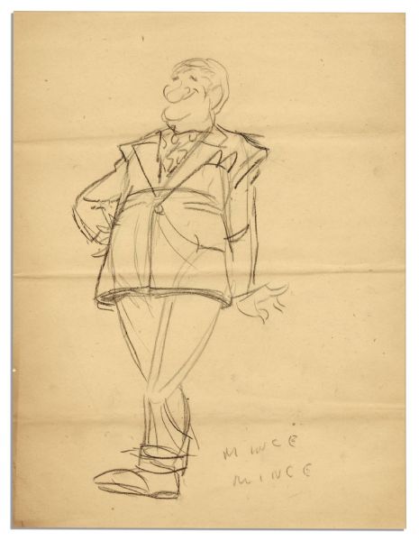 Al Capp Pencil Drawing of a Man in a Suit, Likely The Cartoonist Himself