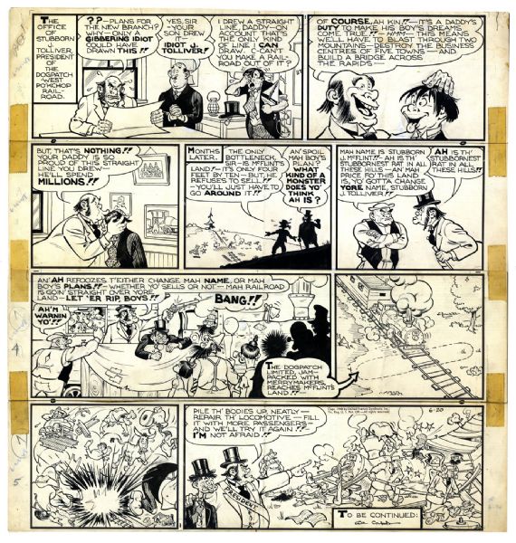 ''Li'l Abner'' Sunday Strip Hand-Drawn by Al Capp From 20 June 1948 -- Featuring Stubborn J. Tolliver -- 21'' x 22.25'' on Four Separated Strips -- Very Good