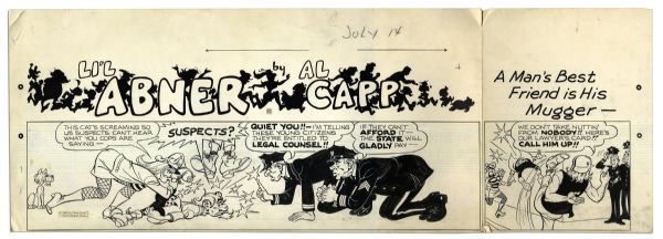 Li'l Abner Sunday Strip Hand-Drawn & Signed by Al Capp From 12 July 1968 -- Featuring Mammy & Pappy -- in Three Segments, Largest 29'' x 10.25'' -- Toning & White Outs by Capp, Very Good