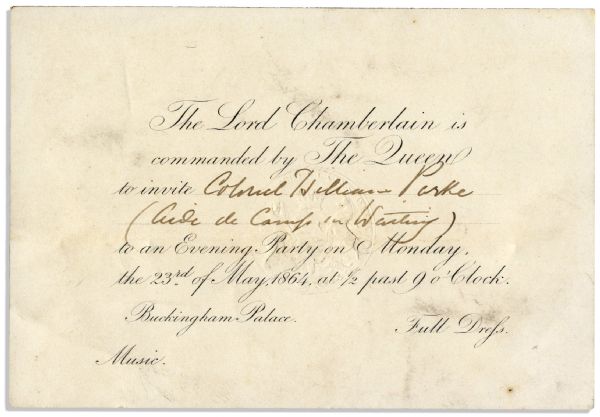 Rare Queen Victoria 1864 Invitation to Buckingham Palace
