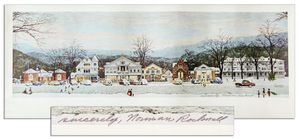 Master of Americana, Norman Rockwell Signed Print of ''Stockbridge Main Street at Christmas'' -- 30.75'' x 12.5''