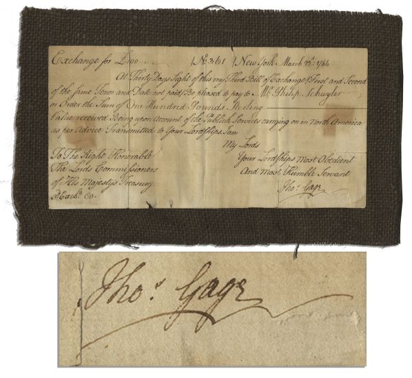 Thomas Gage Document Signed From 1766