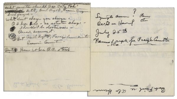 Richard Nixon Handwritten Notes to Himself -- ''...What position should Rep party take?...shouldn't be doctrinaire...Don't know where RN. stands...''