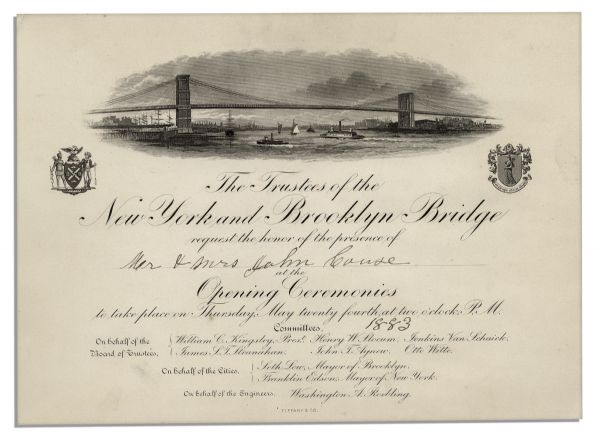 Invitation to the Brooklyn Bridge Opening Ceremony -- Near Fine & Printed by Tiffany & Co.