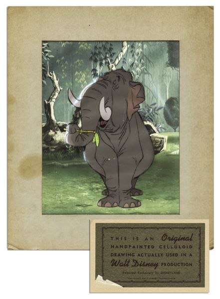 Ray Bradbury Owned Disney Animation Cel From ''Jungle Book'' -- Featuring Hathi The Head Elephant -- With Disney COA to Verso -- Matted to 12'' x 14'' -- Near Fine -- With COA From Estate