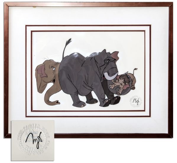 Ray Bradbury Owned Cel From Disney's ''Jungle Book'' -- Trio of Hathi's Elephants -- With Disney Certification Stamp -- Matted & Framed to 20.5'' x 16.75'' -- Near Fine -- COA From Estate