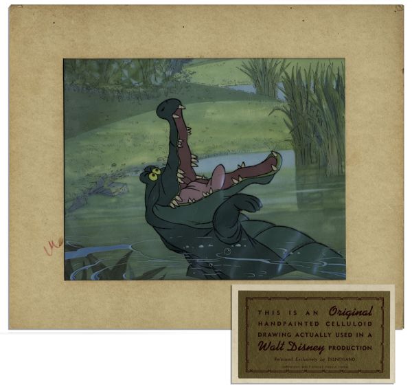 Ray Bradbury Owned Disney Cel From David & Goliath II -- Hand-Painted Crocodile Tick Tock & Water Ripples -- With Disney Sticker -- Matted to 14 x 12 -- Near Fine -- COA From Estate