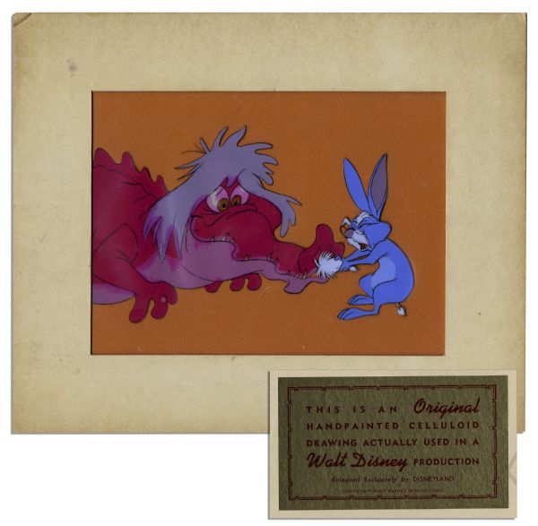 Ray Bradbury Owned Disney ''Sword in the Stone'' Cel -- Depicting Mimi Croco & Merlin Rabbit --Matted to 12'' x 10'' -- Very Good -- With Disneyland Sticker to Verso & COA From Estate