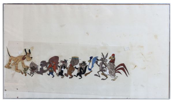 Bradbury's Looney Tunes Animation Cel Featuring 11 Characters -- Including Speedy Gonzales, Pluto, Tweety, Sylvester, Road Runner, Wile E. Coyote, Pepe Le Pew, Elmer Fudd and Yosemite Sam