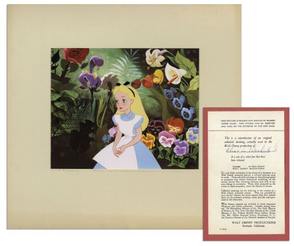 Ray Bradbury Personally Owned Reproduction Cel From ''Alice in Wonderland'' -- Disney COA on Verso -- Measures 16'' x 15'' -- Near Fine -- With COA From Bradbury Estate
