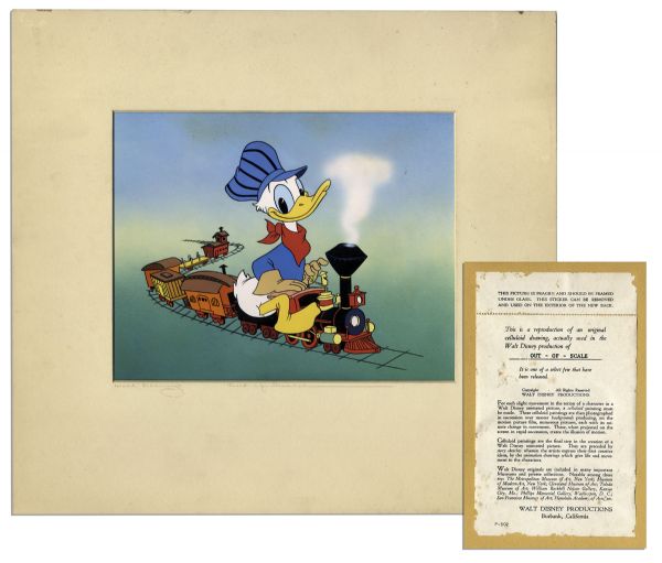 Ray Bradbury Personally Owned Reproduction Cel of Donald Duck From the Short Film ''Out-of-Scale''  -- Disney COA to Verso -- Matted to 16'' x 15'' -- Near Fine -- COA From Bradbury Estate