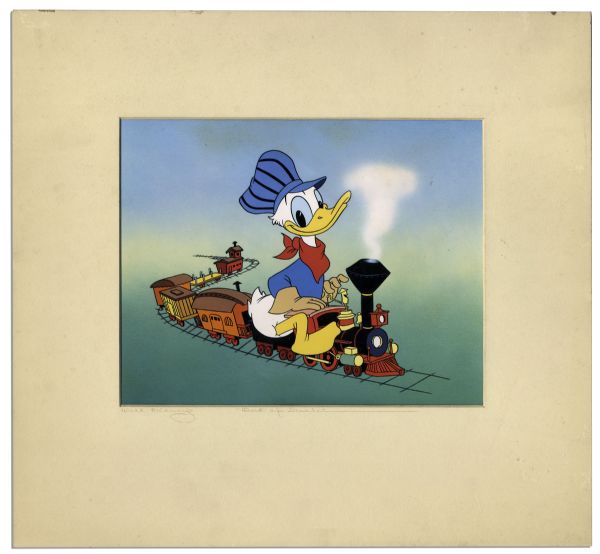 Ray Bradbury Personally Owned Reproduction Cel of Donald Duck From the Short Film ''Out-of-Scale''  -- Disney COA to Verso -- Matted to 16'' x 15'' -- Near Fine -- COA From Bradbury Estate