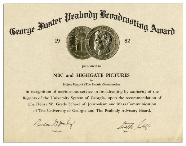 Ray Bradbury Peabody Award Certificate