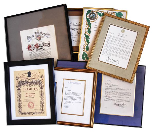 Ray Bradbury Lot of 69 Government Citations & Framed Award Certificates -- Includes His Mensa Award & Disneyland Hero Award