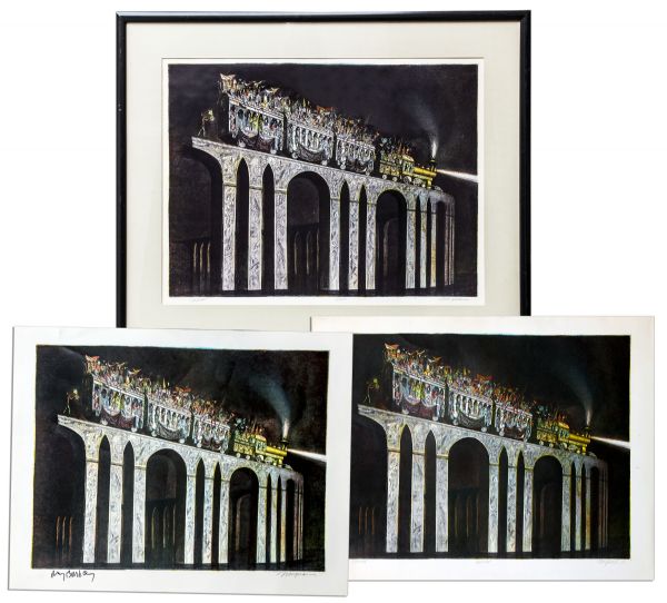 Lot of 3 Lithographs of ''Carnival'' by Joseph Mugnaini From the Personal Collection of Ray Bradbury -- One Litho Is Signed by Bradbury & Two Are Limited Editions