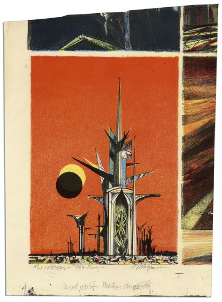 Pair of Joseph Mugnaini Moonscape Prints for Ray Bradbury -- One Is for His Publication, ''The Martian Chronicles''