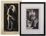 Ray Bradbury Personally Owned Art by Joseph Mugnaini -- Lot of Two Piece: Modern Gothic Limited Edition Signed by Mugnaini & The Stone Mason Also Signed