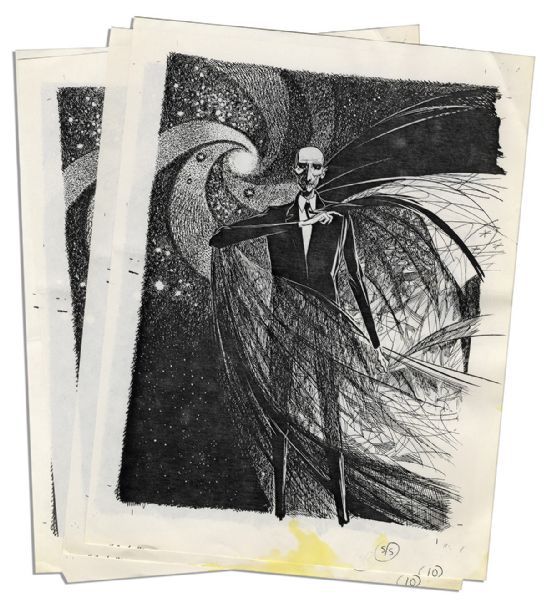 Ray Bradbury Personally Owned Lot of Artist Proofs & Prints -- Joseph Mugnaini's Art for Bradbury's Tales -- Including 4 Proofs Signed of ''Moundshroud'' From ''The Halloween Tree''