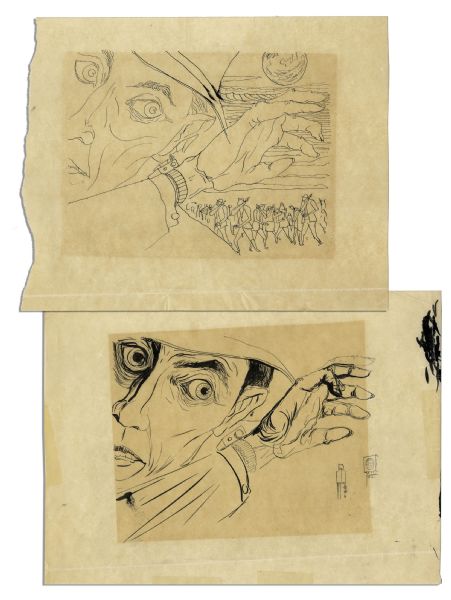 Ray Bradbury Pair of Joseph Mugnaini Drawings for the Short Story, ''The Murderer''