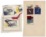 Ray Bradbury Personally Owned Preliminary Cover Art by Mugnaini for Bradburys Novel, Day It Rained Forever -- Two Paintings
