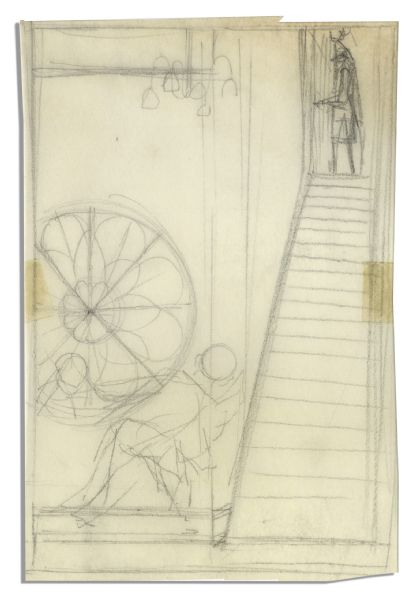 Ray Bradbury Personally Owned Sketches by Joseph Mugnaini -- One From His Short Story ''The Man Upstairs''