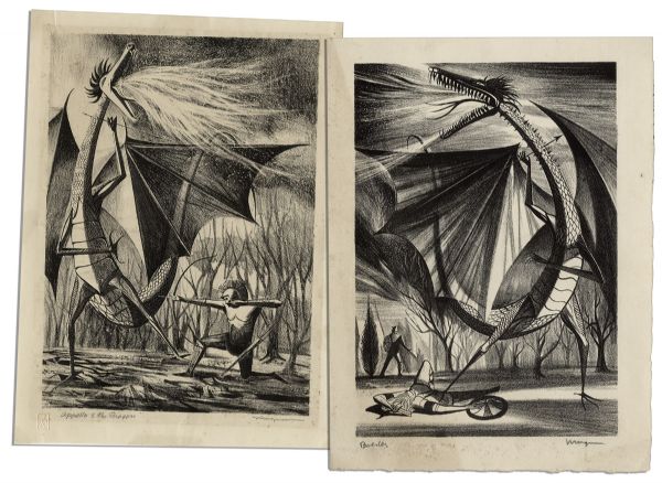 Ray Bradbury Personally Owned Dragon Lithographs Signed by the Artist, Joseph Mugnaini -- From Age of Fables