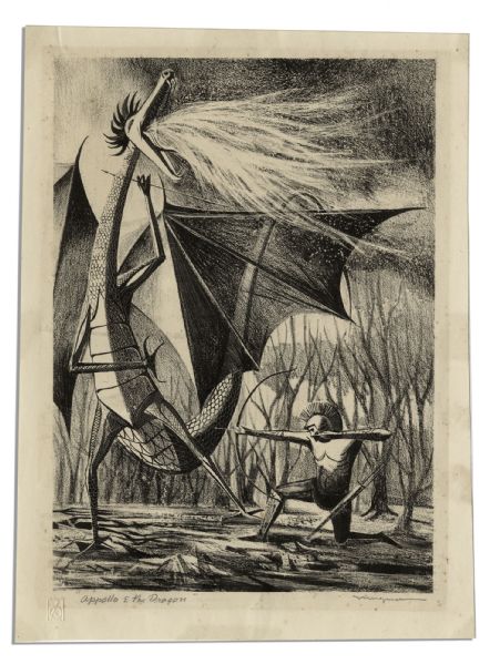 Ray Bradbury Personally Owned Dragon Lithographs Signed by the Artist, Joseph Mugnaini -- From Age of Fables
