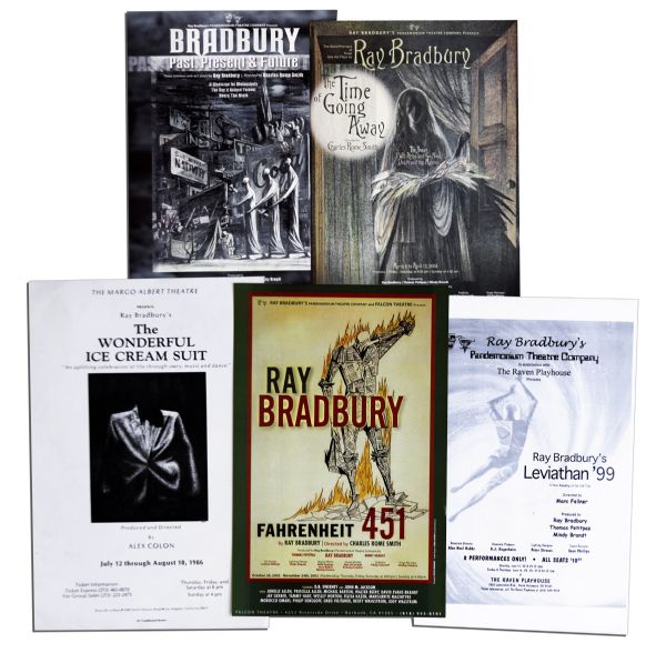 Collection of 5 Posters Owned by Ray Bradbury -- From Productions of Bradbury Plays, 4 Are From His Own Pandemonium Theatre -- Largest Measures 12'' x 18'' -- Near Fine -- COA From Estate