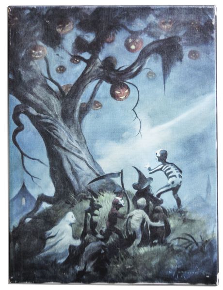 Ray Bradbury Owned Pair of Giclee Prints on Canvas -- One Is a Scene From ''The Halloween Tree'' -- Measures 18'' x 24'' -- Scattered Surface Abrasions, Else Near Fine -- COA From Estate