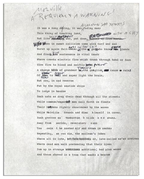 Ray Bradbury Original Poem With His Hand Notations & Corrections -- ''...Where creeks electric flow which drunk through hand or foot...''