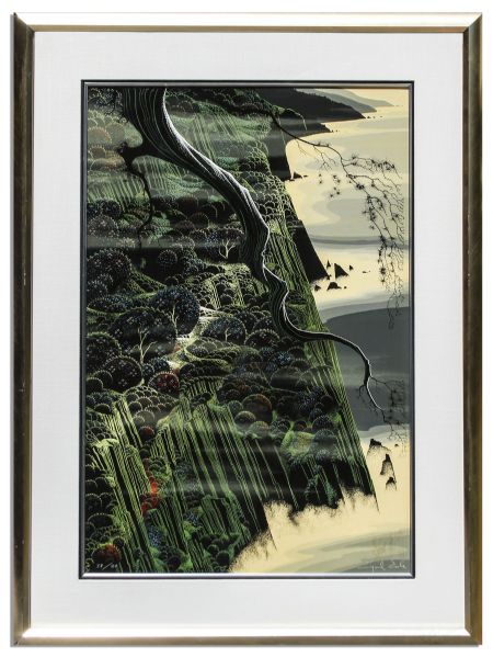 Ray Bradbury Personally Owned Art -- Limited Edition California Coastal Landscape Silkscreen by Eyvind Earle Titled ''From Out of The Sea''