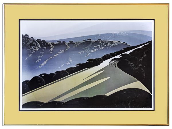Ray Bradbury Owned Silkscreen of an Eyvind Earle California Landscape -- Dated 1980 -- Matted and Framed to an Overall Size of 31.75'' x 23.25'' -- Near Fine -- With COA From Estate