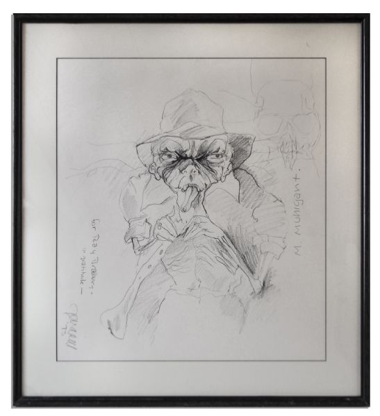 Ray Bradbury Owned Charcoal Sketch of His Character Munigant From ''The October Country'' -- Framed to 28.75'' x 31'' -- Plus an Unrelated Frame Proof, 1/200 -- Near Fine -- COA From Estate