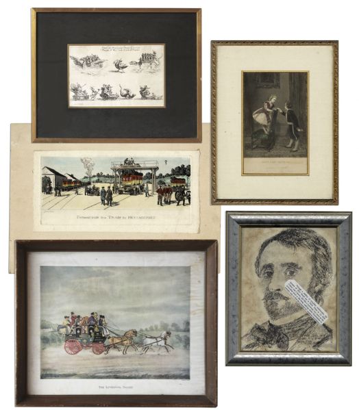 Ray Bradbury Owned Lot of Five 1800's Engravings -- Including an Illman Bros. Piece From Peterson's Magazine -- Largest Measures 17.25'' x 14.25'' -- Very Good Plus -- With COA From Estate