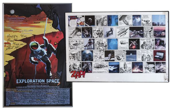 Ray Bradbury Owned ''Buck Rogers'' Comic Strip Poster & ''NASA: Exploration Space - Explorers Wanted'' Framed Poster -- Larger Measures 24.25'' x 36.25'' -- Near Fine -- With COA From Estate