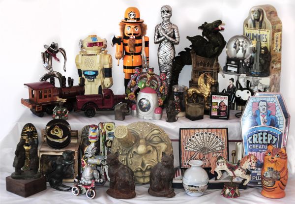 Ray Bradbury Personal Collection of 50+ Curios -- George Melies-Inspired Statue, Mummy Statue, Halloween Decorations & Quirky Curios, Many From His Desk -- Very Good -- With COA From Estate