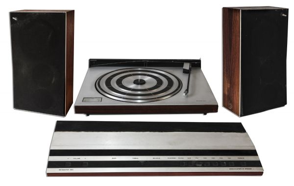 Ray Bradbury Owned Vintage Bang & Olufsen Record Player, Amplifier, & Two Speakers -- Player Measures 17'' x 13'', Speakers 10'' x 19'' x 6.5'' & Amplifier 24'' x 9.75'' -- COA From Estate